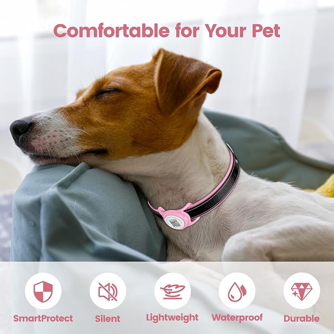 Smart Pet Tracker for Collar - Dog Trackers Location for Pet with Holder, No Monthly Fee, Real-Time Tracking, iOS Only, IPX6 Waterproof, Long-Lasting, Anti-Lost Tracker for Cats, Bag Straps,Pink