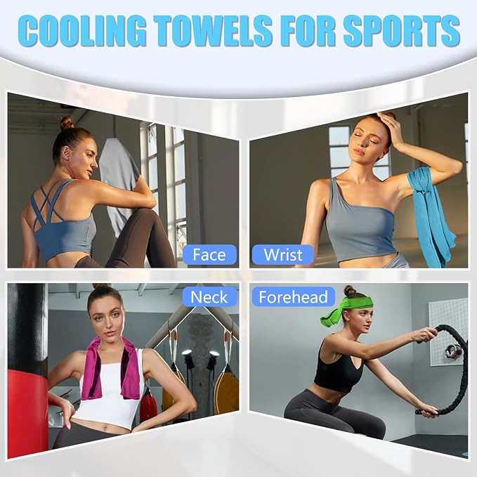 PAWPRO 4 Packs Cooling Towels for Neck and Face, Soft Breathable Gym Towels with Waterproof Bag & Carabiner, Multi-Colored Sweat Towels for Gym, Running, Yoga (Lake Blue/Grey/Pink/Green)