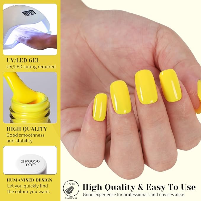 Neon Yellow Gel Nail Polish, 0.51 Fl Oz UV/LED Soak Off Bright Yellow Gel Polish for Manicure Salon or DIY Nail Art at Home - GP0109