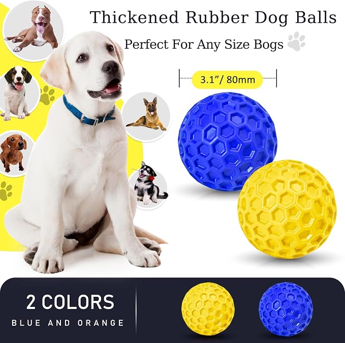 2 Pack Indestructible Squeaky Dog Balls for Aggressive Chewers, Interactive Dog Toys for Teething, Relieving Anxiety. Chew Toy for Large, Medium Breeds, Outdoor Rubber Balls.