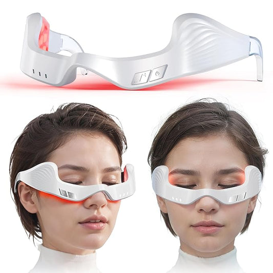 Under Eye Red Light Therapy Device, facial red light therapy for reducing dark circles and puffiness, smoothing fine lines, eye massager with glasses strap