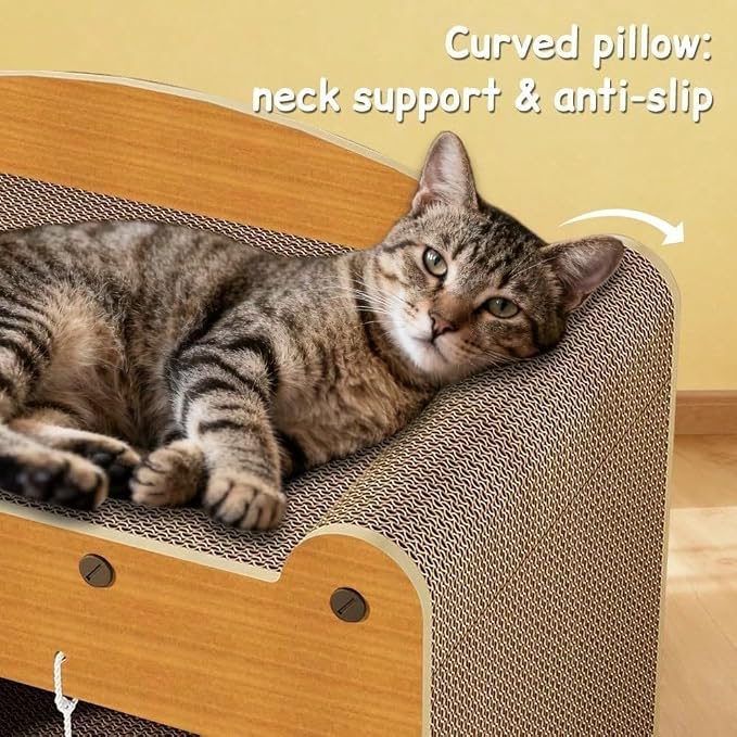 3-in-1 Scratcher Cat House – Save Your Furniture Combines Play Cave, Cozy Bed & Scratching Pad. Durable Cardboard, Reduces Stress. Ideal for Indoor Cats Who Love to Scratch, Play & Nap (MD-TV)