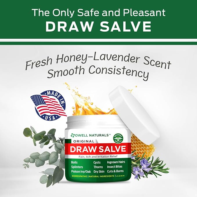 Owell Naturals Drawing Salve, 2 Fl Oz Ointment Multipurpose for Boil Removal, Cyst, Bumps, HS, Deep ingrown Hair, Splinter Out, Itch from Insect Bites, Poison Ivy