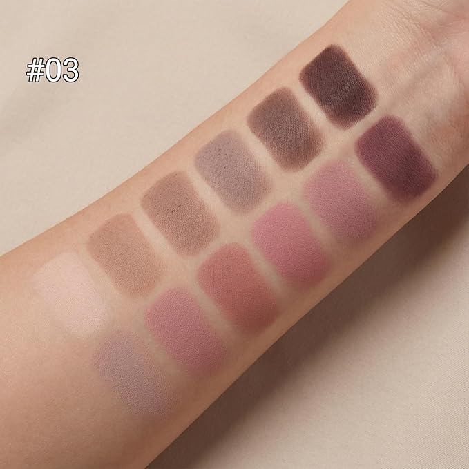 Erinde 12 Colors Eyeshadow Palette, Pink Brown Neutrals & Nude Eye Shadow Makeup, Matte Finishes, Long Lasting Ultra-Blendable Waterproof Eyeshadow Powder for Daily & Party, 03