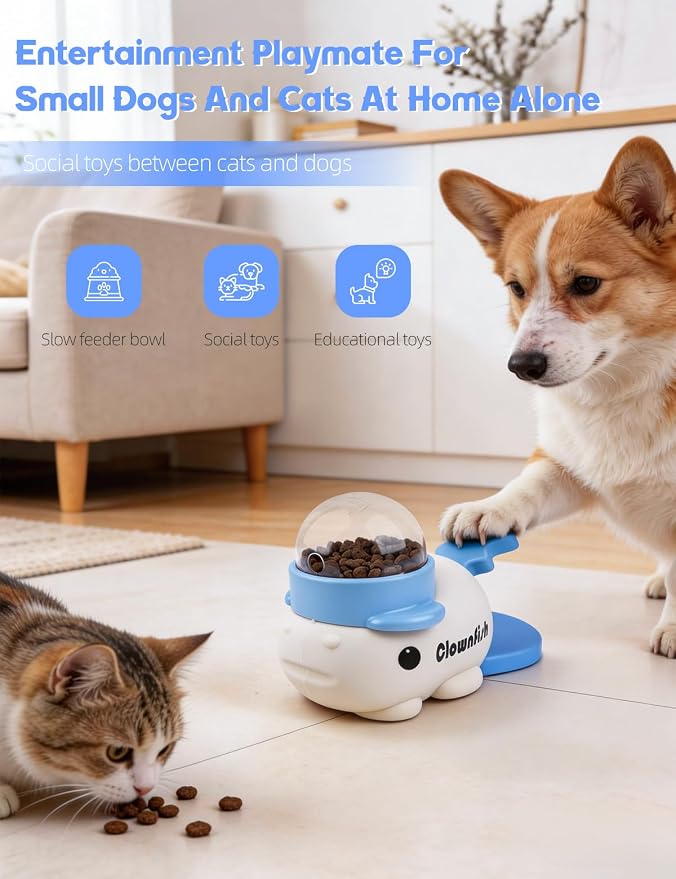 Dog Treat Dispenser Puzzle Toy, Intercative Slow Feeder Bowl for Cats and Dogs, Mental Stimulation Enrichment Toy, Indoor Pet Feeder with Silicone Mat to Keep Pets Busy,Multiple Colors (Blue)