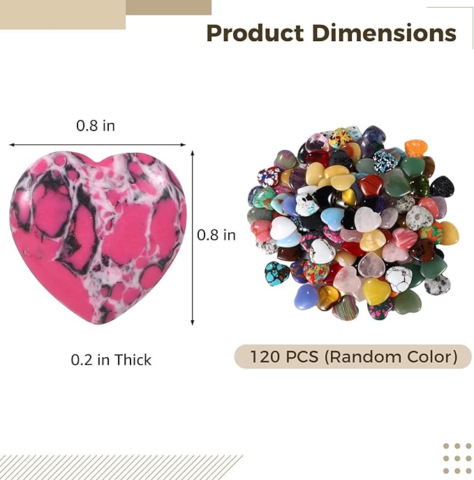 120 PCS Heart-Shaped Natural Stones, 0.8 in Crystal Stones Bulk, Assorted Gemstone Worry Rocks for Yoga Meditation, Pocket Carry, Jewelry DIY, Chakra Balancing, Wedding or Home Decor