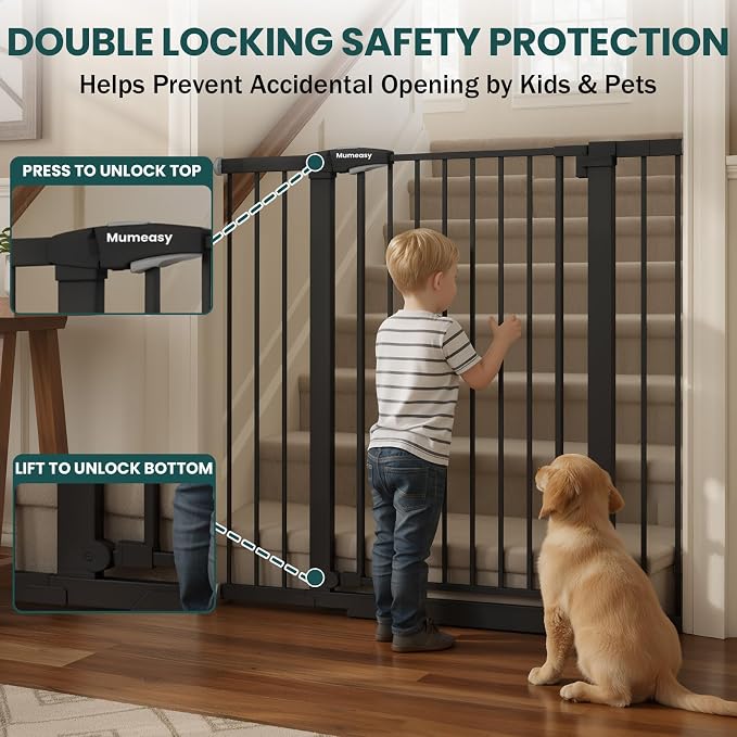 Mumeasy 36" Extra Tall Dog Gate, 29.7-46" Baby Gate for Stairs & Doorways
