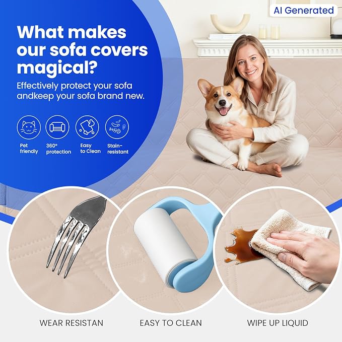 Waterproof Couch Covers for Pets, Waterproof Dog Bed Cover, Anti-Slip Soft Dog Blankets, Couch Cover for Dogs Washable, Pet Blanket for Puppy Large Dogs Cat (82x102 Inch, Beige)