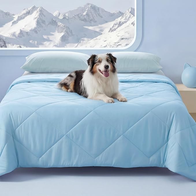 Luciphia Q-MAX>0.4 Cooling Dog Blanket Breathable Cold Pet Puppy Blue,60x80 | Silky soft self-cooling; summer calming mat; easy clean washable; lightweight couch protector for dogs, cats, and puppies.