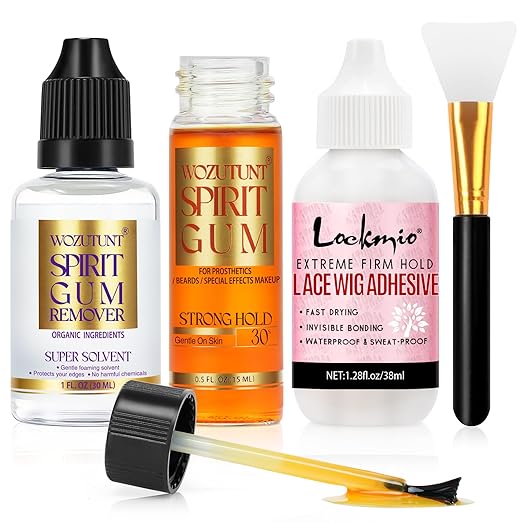 WOZUTUNT Spirit Gum Adhesive and Remover Kit with Bonus Liquid Latex - 15ml Professional Cosmetic Glue for Face, Skin, Body & SFX Makeup | Strong Hold for Bald Caps, Prosthetics, Cosplay Wig