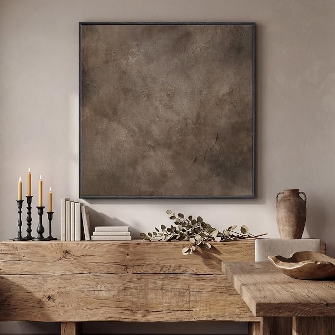Framed Neutral Brown Abstract Canvas Wall Art for Living Room, 30x30 In | Brown, Canvas prints, Abstract pictures, Modern Minimalist artwork, Square paintings, Bedroom, Dining room wall decor