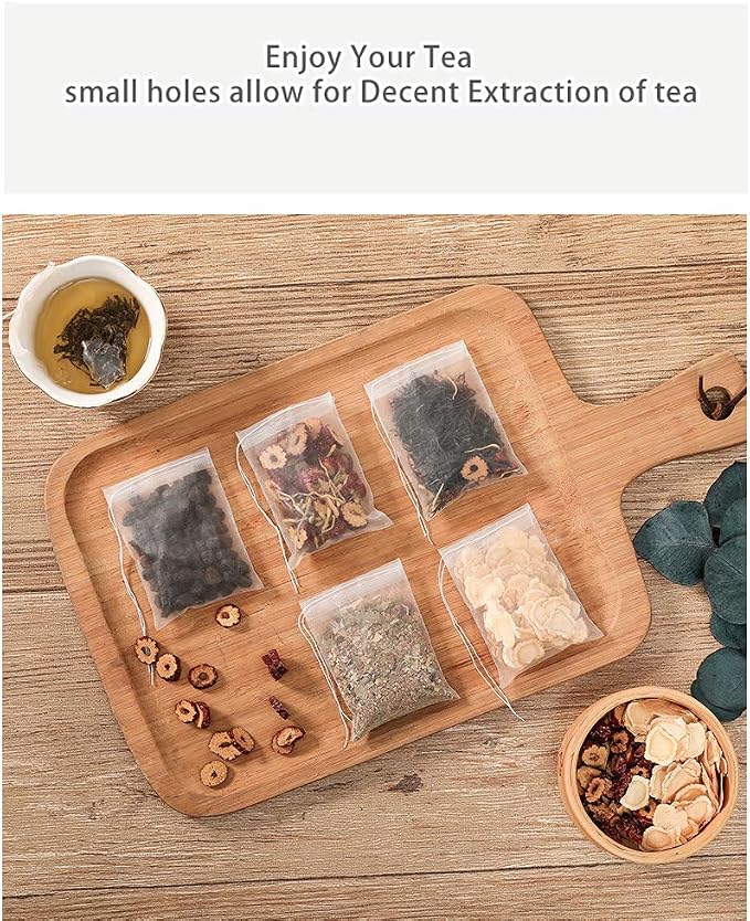 200Pcs Empty Tea Filter Bags for Loose Tea Herb Spice Mesh Drawstring Seal Infuser Strainer Bags (2.36x3.1inch)