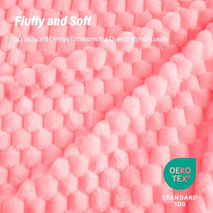 Bnuitland Soft Flannel Throw Blanket(50X70 inches), 3D Jacquard Fluffy Lightweight Fleece Blanket for Couch,Sofa,Bed, 300 GSM Super Cozy Warm for All Season Home Decor,Light Pink