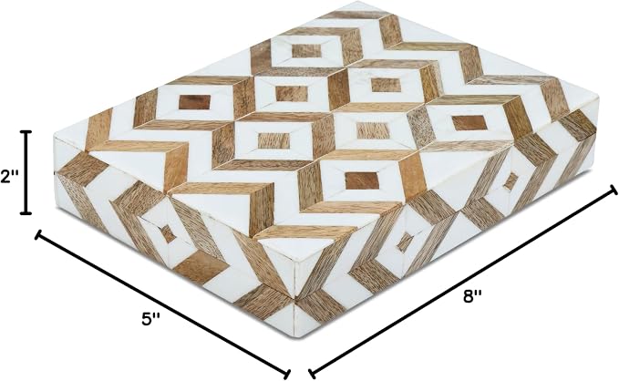 Handicrafts Home White Decorative Storage Box with Lid Wood Remote Control Box Coffee Table Storage Box Remote Holder for Living Room Decor – Resin Inlay Marquet Array Collection - 8x5x2