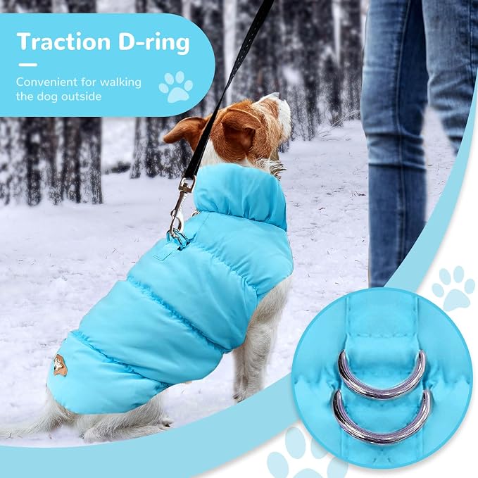 ABRRLO Winter Warm Dog Jacket for Small Medium Dogs Cat Cold Weather Coats with Harness Paded Dogs Fleece Vest Waterproof Windproof Dog Snow Jacket Pet Puppy Clothes (Blue,M)