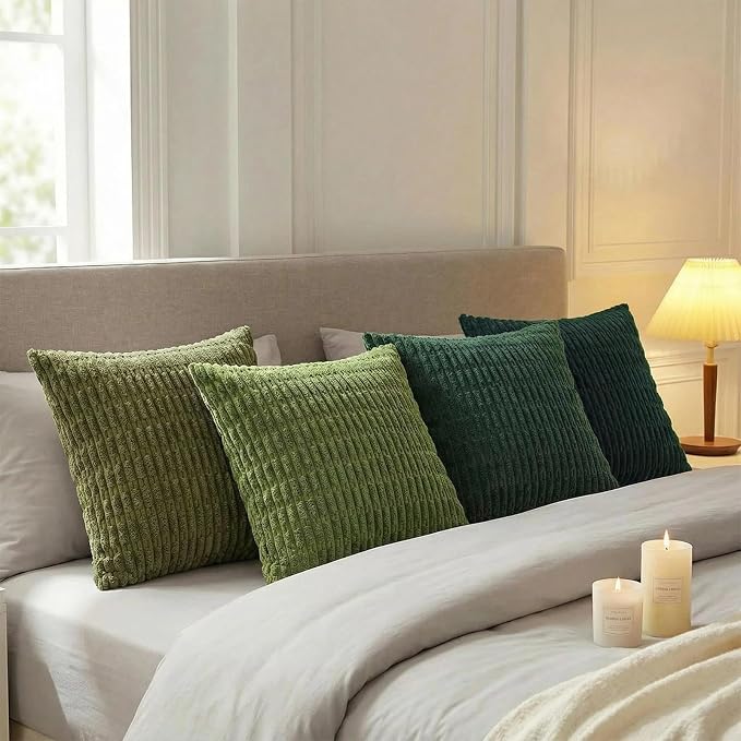 Fancy Homi 4 Packs Decorative Throw Pillow Covers for Living Room Couch Bed, Modern Farmhouse Boho Home Décor Accent Cushion Case, 14" x 14", Green Series