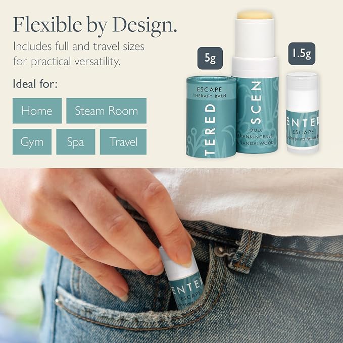 Scentered Sauna Balm Duo - Escape Essential Oils Blend Aromatherapy Balm Stick for Sauna Rituals - Sauna Accessories Set with Oud, Frankincense & Sandalwood - Sauna Gifts