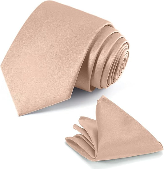Black Tie Set in Gift Box Mens Solid Color 3.15" (8CM) Black Necktie and Pocket Square Set