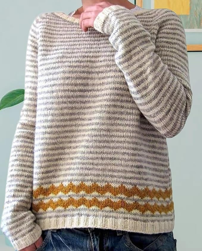 Zhyaj Fair Isle Sweater for Womens Winter Long Sleeve Vintage Knitted Sweater Casual Fall Crew Neck Pullover Sweaters