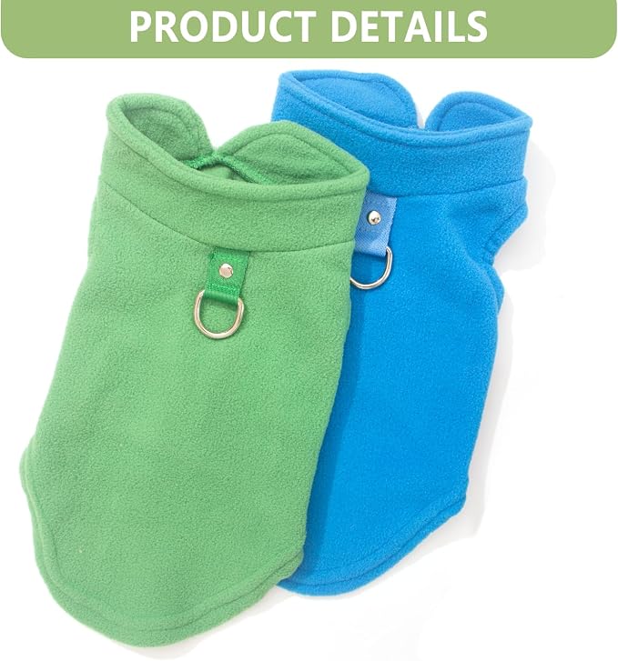 2 Pack Dog Sweater with Leash Ring, Warm Pet Clothes Thick Clothes Coat Fleece Dog Sweaters for Small Dogs Girl Boy Pullover Doggie Jacket for Fall Winter (Blue,Green, Small)