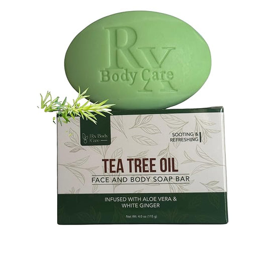 Tea Tree Oil Soap Bar For Face & Body 4.0 oz - Antifungal Antiseptic Cleanser Against Odor, Fungus, Acne, Rash, Ringworm - Infused With Pure Essential Oils For Cleansing & Refreshing