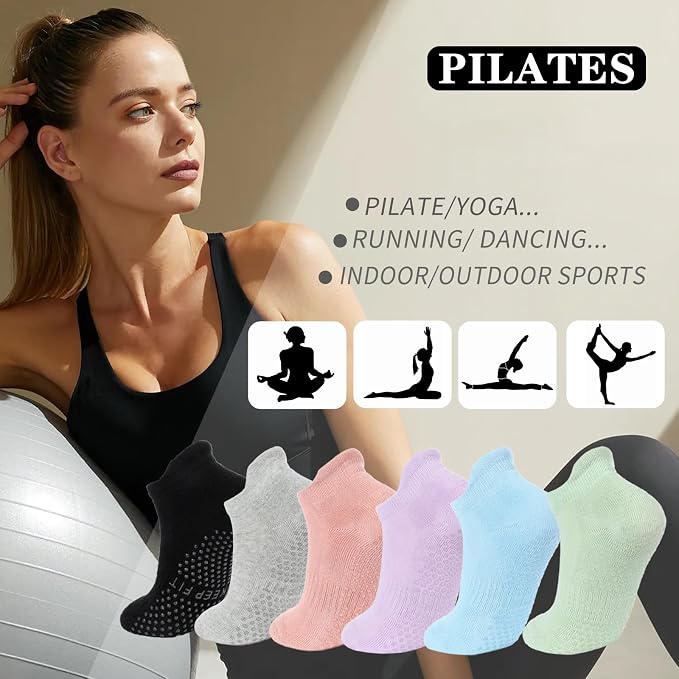 loudashuaiqi Grip Pilates Socks Non Slip Athletic Yoga Socks with Grips for Women Grippy socks for Hospital Workout Barre