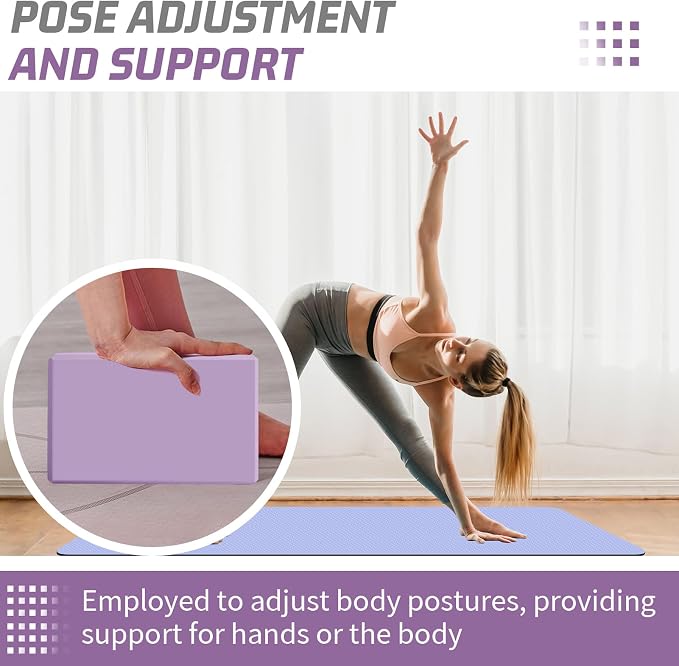 Yoga Blocks 2 Pack 3x6x9IN Foam Block Supportive Latex-Free with Beveled Edges, Non-Slip Exercise Blocks for Pilates, Meditation, Balance, Stretching and Deep Poses
