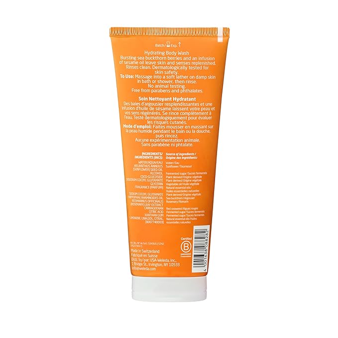 Weleda Hydrating Sea Buckthorn Body Wash, 6.8 Fluid Ounce, Gentle Plant Rich Cleanser with Sea Buckthorn and Sesame Oils