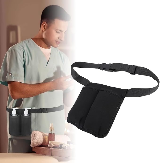 Massage Waist Pouch Adjustable Oil Bottle Holster with 2 Compartments, Neoprene Material Massage Oils Bottle Bag for Masseur, Convenient During Work