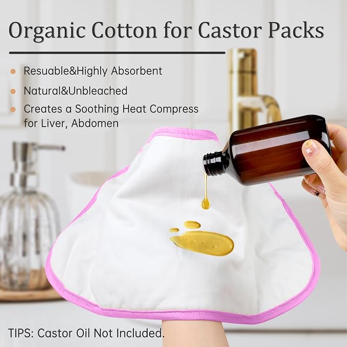 Reusable Castor Oil Pack Wrap for Liver Detox, Castor Oil Wrap for Stomach Less Mess, Elastic Strap Machine Washable Anti Oil Leak 2pcs，Flower