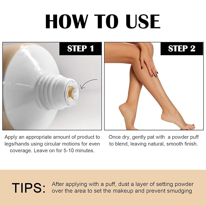 Waterproof Leg & Body Makeup Cream with Puff, Transfer-Resistant Full Coverage Concealer for Tattoos, Scars & Varicose Veins, Long-Lasting Natural Finish Foundation for All Skin Tones, 02