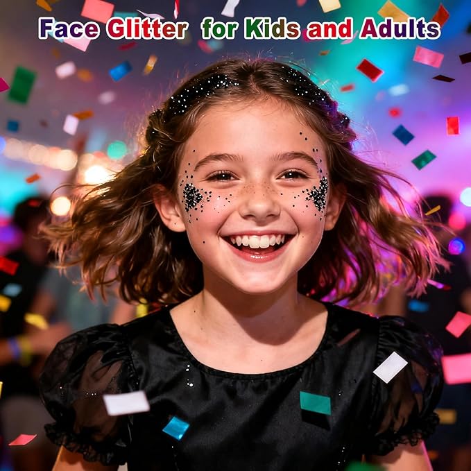 Black Body Glitter,Face Hair Glitter for Kids and Women, Chunky Sequins Glitters Makeup, Halloween Accessories (Halloween Themed)
