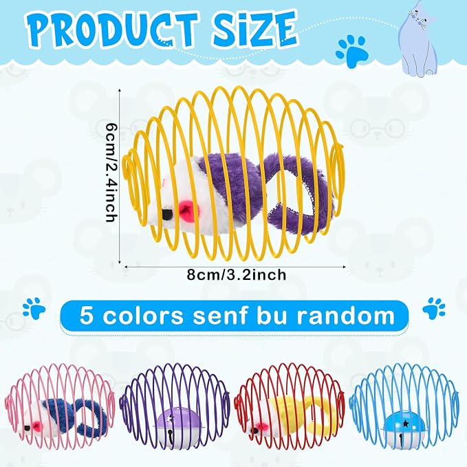 Jecery 5 Pcs Cat Toys Spring,Mouse and Bell,Mix Colors