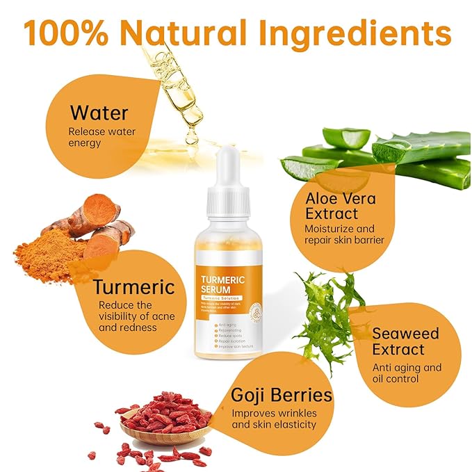 Turmeric Serum for Face, 30 ML/ 1 PCS Anti Aging Turmeric Facial Serum, Turmeric Oil, Moisturizes & Firms Skin, Reduces Wrinkles & Fine Lines, Skin Care Essence for Dryness, Hydrates Face
