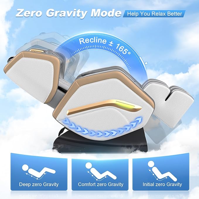 Massage Chair Full Body, Zero Gravity Massage Chair 2025 for Back Fatigue with 10 Fixed Rollers, Airbags, Heating, Phone Controller, Bluetooth Speaker, Nightlights for Living Room, Bedroom
