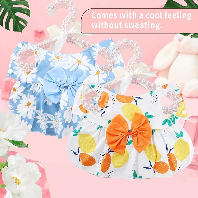 5 Pcs Dog Dresses Floral Puppy Cat Pet Dresses Dog Bowknot Dresses for Small Dogs Girls Puppy Summer Floral Skirts Outfits Cute Princess Pet Dress for Female Yorkie Cats Dogs Pets