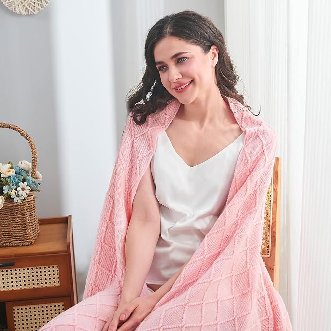 inhand Pink Knitted Throw Blanket for Couch and Bed, 60"x80" | Gifts for Mom from Daughter Son, Romantic Decor for Her Him Girlfriend Wife, Farmhouse Warm Woven for Women, Soft Cozy Knit
