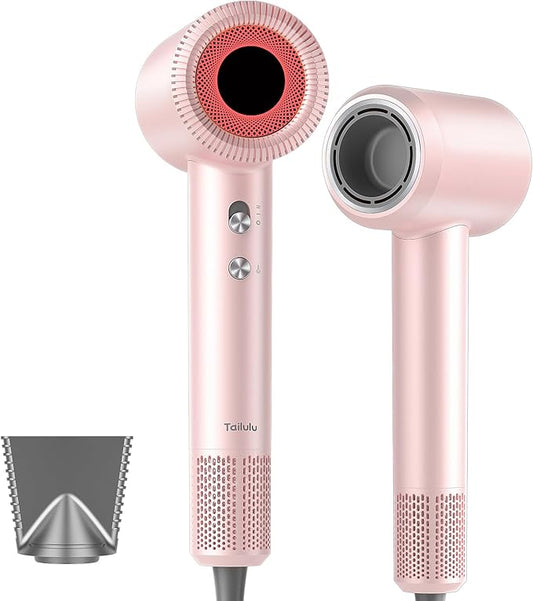 Hair Dryer, High-Speed Ionic Low Noise Blow Dryer with 160000 RPM Motor for Fast Drying, Thermo-Control Portable Hair Blow Dryer with Magnetic Nozzle for Home Travel Salon (P2306F Pink)