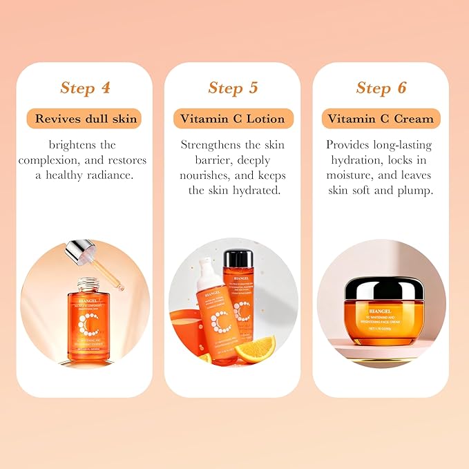 6-Piece Vitamin C Skincare Set for Women, Brightening Face Routine Kit with Lotion & Cream, Anti-Aging & Hydrating Valentine's Gift for Mom, Wife & Her