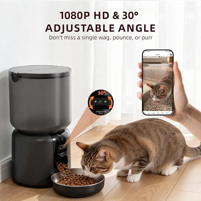 Automatic Cat Feeder with Camera – 5G WiFi Timed Cat Food Dispenser, 4L Clog-Free Smart App Control Pet Feeder, 1080P HD Video with Night Vision Healthy Feeding for Small Pets Indoor