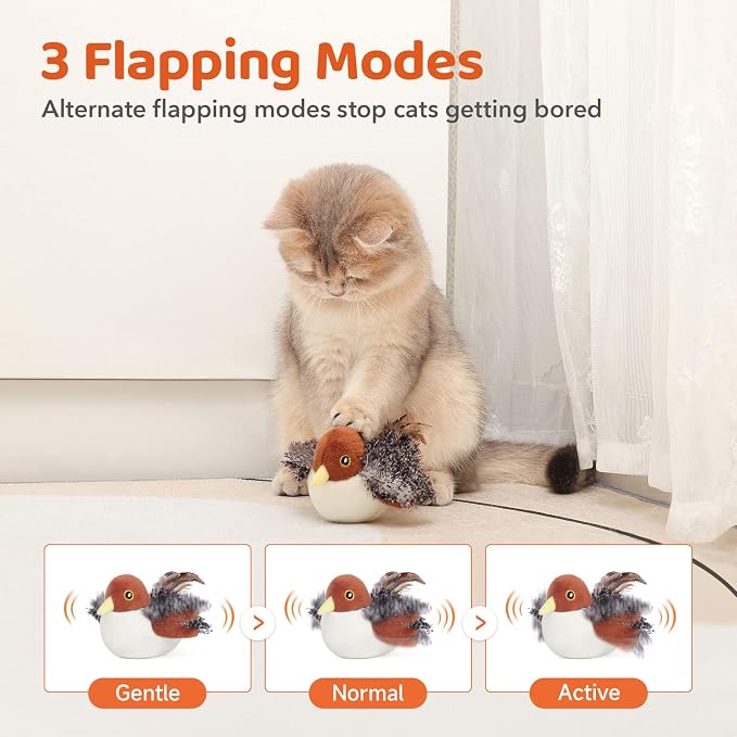 Potaroma Cat Toys Rechargeable Flapping Bird Sparrow, Lifelike Chirp Tweet, Touch Activated Kitten Toy Interactive Cat Exercise Toys for All Breeds Cat Kicker Catnip Toys 4.0 Inches | Touch Activated, Interactive Kitten Exercise for All Breeds with Cat...