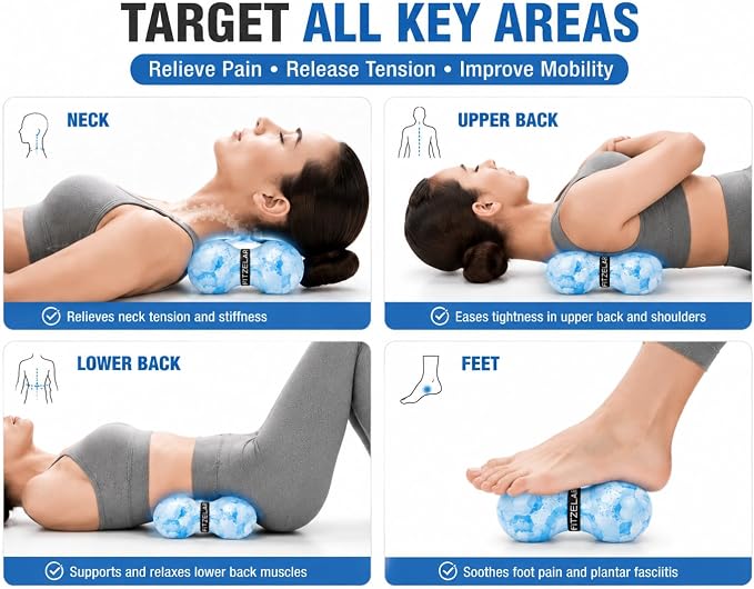 FITZELAR Double Lacrosse Massage Ball for Myofascial Release, Quality Certification, Massage Deep Tissue for Waist Back Feet, Trigger Point Therapy, Muscle Knots, Peanut Massage Ball for Muscle Pain