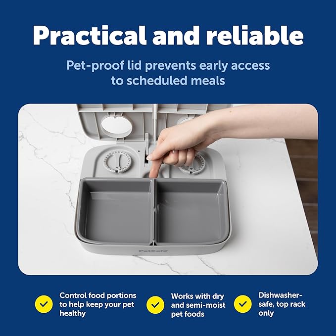 PetSafe Analog 2 Meal Pet Feeder, Dog & Cat, 3 Cup/16 oz, Tamper-Resistant | Slow Feed Portion Control, Dial Timers Schedule 2 Automatic Meals in 30-Min Steps, Each Compartment Holds up to 1.5 Cups