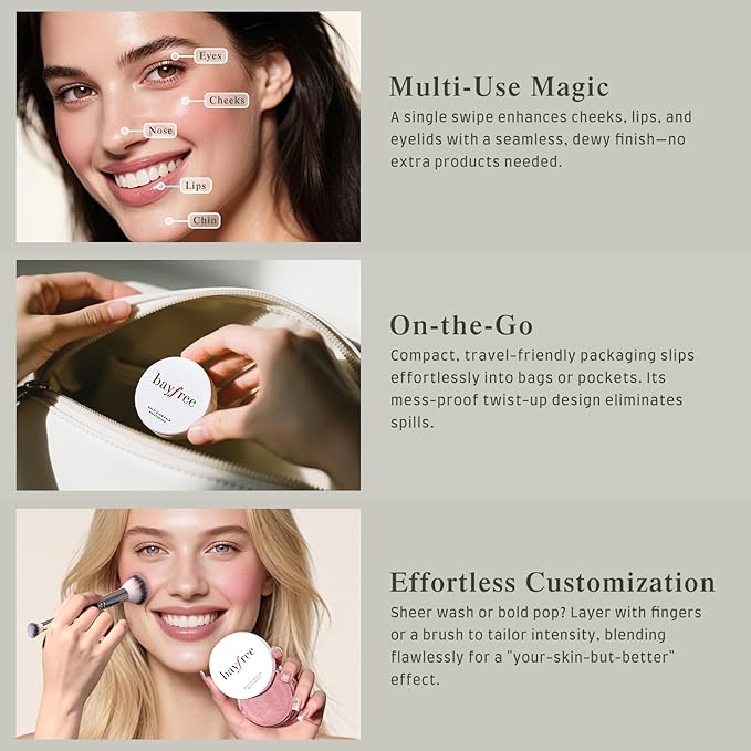 bayfree Multi Glow Balm Set, Cream Blush with Double-ended Brush, Radiant Finish, Hydrating, Creamy, Radiant Finish, Lightweight & Blendable Color, Face Balm