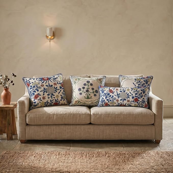 patdrea Designer French Vintage Linen Throw Pillow Cover,18"x18"-Ivar A | Decorative Pillow Cover,Blue and White Floral Pattern,Pillow Case for Couch Living Room Bedroom Sofa Outdoor