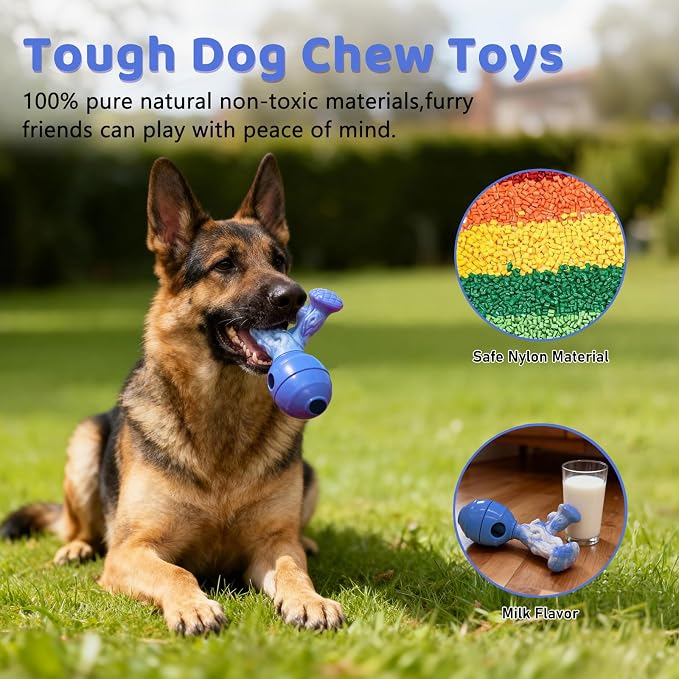 BoYoYo Dog Toys for Aggressive Chewers, 3 in 1 Treat Dispensing Dog Toys to Keep Them Busy, Dog Enrichment Toy for Small, Medium and Large Dogs, Milk Flavor