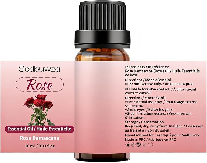 Sedbuwza Rose Jasmine Essential Oil Set, Rose Fragrance Oil Jasmine Scent Oil Set for Diffuser, Aromatherapy, Massage, Soap, Candle Making 2 x 10 ml