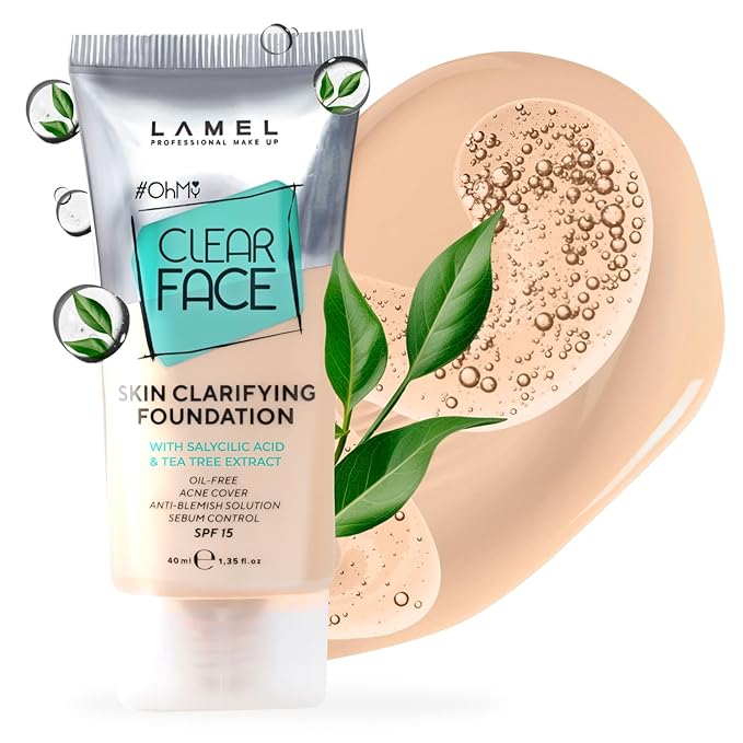 LAMEL Oh My Clear Face Full Coverage Foundation for Oily & Acne Prone Skin, Salicylic Acid & Tea Tree Extract, Anti-Blemish Sensitive Skin Care, Organic & Oil-Free, 403 Neutral, 40 ml / 1.35 fl.oz