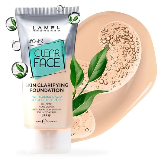 LAMEL Oh My Clear Face Full Coverage Foundation for Oily & Acne Prone Skin, Salicylic Acid & Tea Tree Extract, Anti-Blemish Sensitive Skin Care, Organic & Oil-Free, 403 Neutral, 40 ml / 1.35 fl.oz