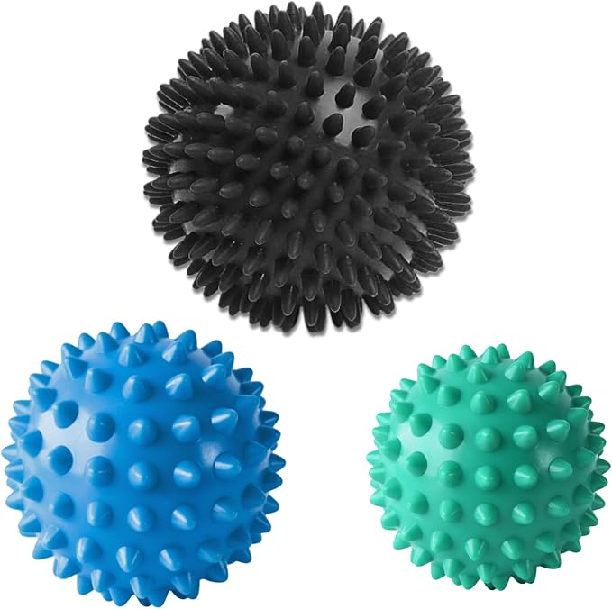LEZER Spiky Massage Ball, Trigger Massage Point, Plantar Fasciitis, Deep Tissue Myofascial Release Tool, Foot Massager, Muscle Knot Relief, Physical Therapy, Set of 3
